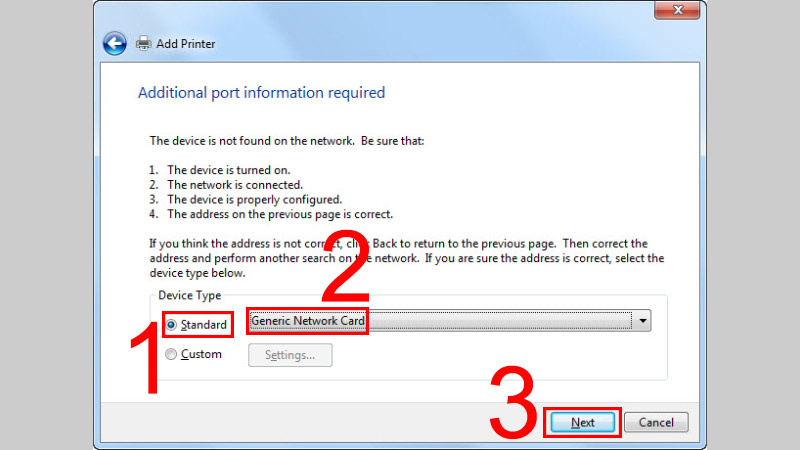 Thiết lập t&ugrave;y chọn Generic Network Card